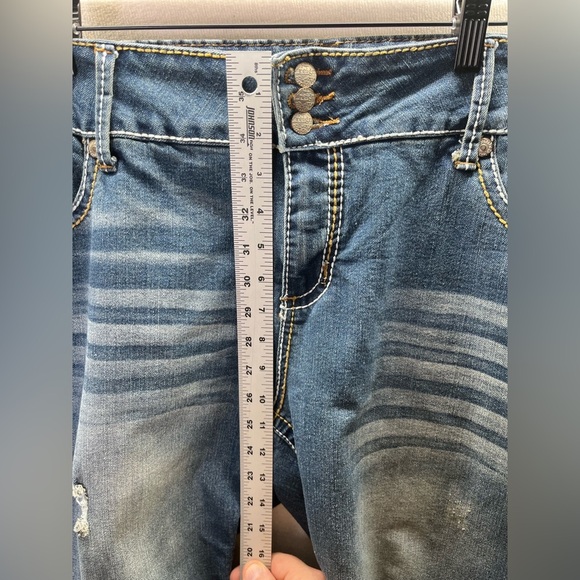Reign Distressed Capri Jeans Pants Womens 22W Plus Stretch Cute Summer Blue 2092 - Picture 5 of 9